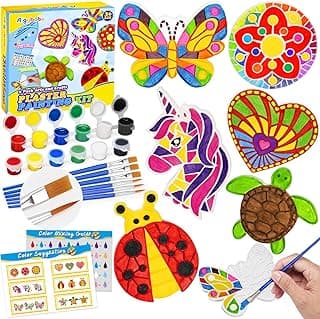 Aigybobo Kids Arts and Crafts Painting Kit, 6 Pack White Plaster Stones for Girls Ages 4-8, 8-12, DIY Creativity Art Supplies, Christmas Birthday Gifts for Boys Girls 4,5,6,7,8,9,10,11,12 Years Old image