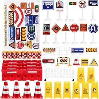 NUOBESTY Play Traffic Signs Street Signs Playset Kids Road Signs Mini Roadblocks Toyset image