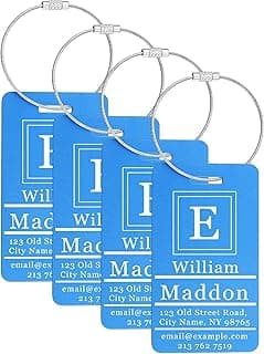 Personalized Metal Luggage Tag Durable Waterproof Laser Engraved Custom Name Address Aluminum Luggage Tags for Suitcase Backpack Travel Bags Gift for Travel Enthusiast (4 Blue Vertical) image