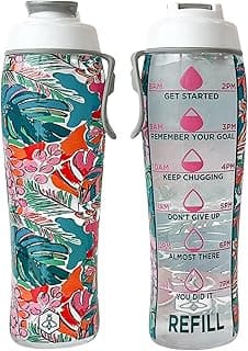 Biddlebee Hydration Tracker Water Bottles with Times To Drink | Motivational Water Bottle with Time Marker | BPA Free Gym Water Bottle with Chug Cap & Carry Loop image