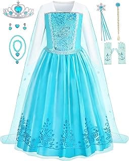 Princess Dress for Girls Blue Sequin Princess Dress Up Costume for Halloween Birthday Cosplay Fancy Party image