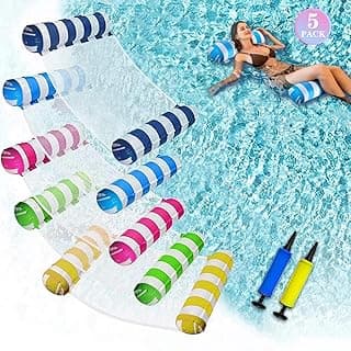 5 Pack XL Pool Floats Adult Size, 4-in-1 (Hammock, Saddle, Lounge Chair, Drifter) Multi-Purpose Water Pool Float, Non-Stick PVC Material image