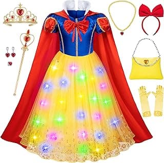 Light-Up Princess Snow White Costume for Girls Birthday,Christmas Dress Up with Accessories
