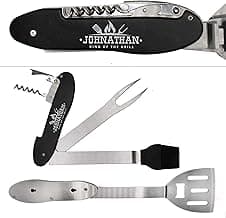 Custom Personalized Grill Multi Tool Set - Engraved Spatula, Brush, Fork, Grilling Accessories (Black Metal) image