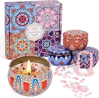 Scented Candles Gift Set for Women,4 Pack 2.2oz Natural Soy Wax Candle with Crystals,Bathroom Stress Relief Aromatherapy Candles for Yoga Bath Healing Spa Meditation Relaxation Birthday Gift image