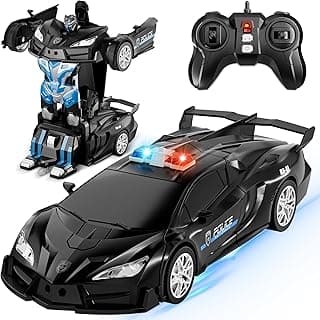 Remote Control Car, Transform Robot RC Cars, 2.4Ghz 1:18 Scale Transforming Police Toy Cars with One-Button Deformation and 360° Rotating Drifting, Gift for Kids 8-12 Boys Girls (Black) image