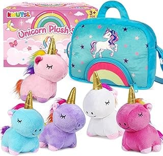 KMUYSL Unicorn Plush Toys for Girls Ages 3 4 5 6 7 8+ Year Old - 5 Pcs Unicorn Stuffed Animals, Soft Plush Toys Set, Idea Xmas Valentines Easter Birthday Gifts for Kids image