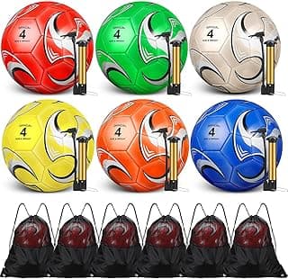 Ceenna 6 Pcs Soccer Ball Bulk with Pump Bag Operation Machine Stitched Deflated Soccer for Outside Sports Training Christian Charity Donation Supplies image