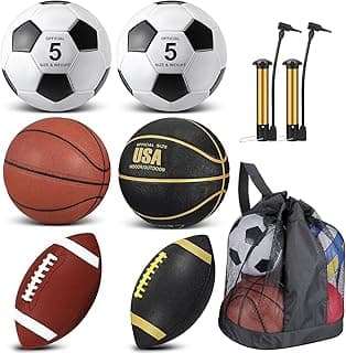 Sratte 6 Pcs Sports Balls Set for Teens Adults Includes Official Size Football, Soccer, Basketball with Pump Sports Equipment Bag for Training Practice Gift image