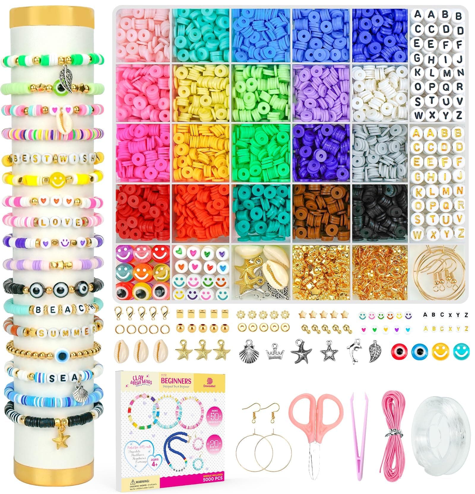 Dowsabel Clay Beads Bracelet Making Kit for Beginner, 5000 Pcs Preppy Polymer Clay Beads with Charms Kit for Jewelry Making, DIY Arts and Crafts Birthday Gifts Toys for Kids Age 6-13 image