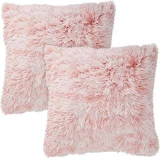 Juvale Blush Pink Faux Fur Throw Pillow Covers, Fuzzy Home Decor (18 x 18 Inches, 2 Pack) image