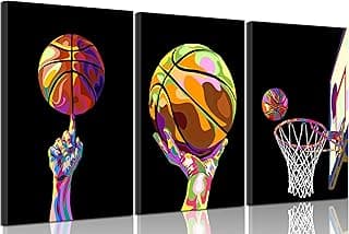 3Pcs Basketball Canvas Wall Art Cool Colorful Abstract Painting Picture Wall Decor Teen Boy Men Sport Poster Print Artwork for Boys Room Bedroom Dormitory Office Gym Playroom Home Decoration image