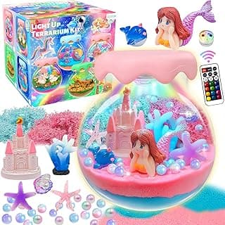 ADLKGG Mermaid Terrarium Kit for Kids - DIY Mermaid Toys for Girls Ages 8-12, Make Your Own Night Light Arts and Crafts Kit for Kids, Mermaid Birthday for Girls Ages 8-12 image