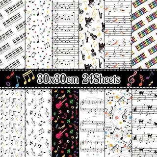 Scrapbook Paper 11.8x11.8 Inch Musical Note Pattern Paper Double-Sided Craft Paper Decorative Paper Folded Flat for Art Craft DIY Card Making, Scrapbooking Supplies 24 Pack image