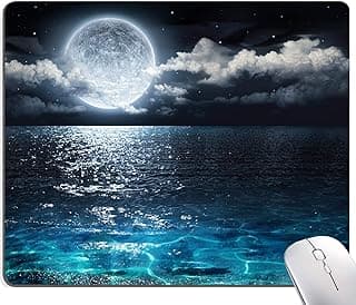 Moon Illuminating The Clear Blue Ocean Design Mouse Pad, Mouse Mat Square Waterproof Non-Slip Rubber Base MousePads for Computer Laptop Men Women Kids image