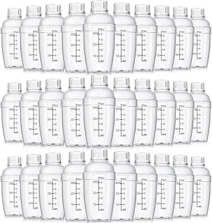 Lallisa 30 Pcs Plastic Cocktail Shaker Set 12 oz Drink Mixer Clear Shaker Cup with Measurements Scales and Strainer Plastic Mixing Tool for Tea Coffee Bar Bubble Milk Christmas Gift