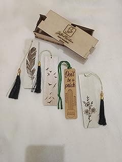 Elegant Wooden Bookmarks: Set of 4 with Laser-Engraved Flying Birds, Bunch of Flowers, and Feather Designs image