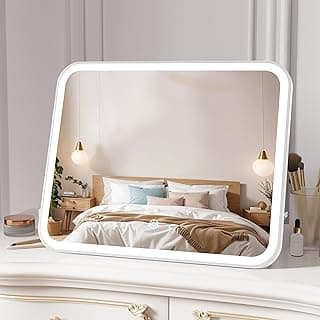 Makeup Mirror 22"x18" Touch Screen Vanity Mirror with LED Brightness Adjustable Portable USB Rechargeable,White image