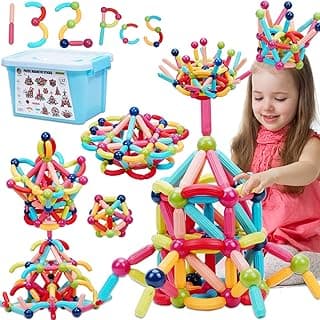 COUOMOXA 132 PCS Magnetic Building Blocks Toy-Stem Construction Building Set Learn Resource for Toddler Kids Magnet Toys for 3+ Year Old Montessori Toys for 2-6 Year Old Girl Boys Birthday Gift image