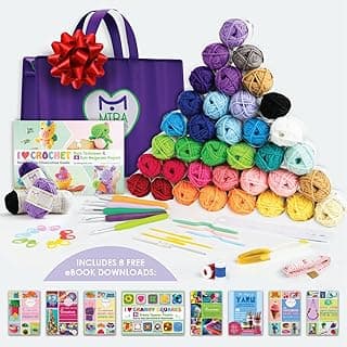 Premium Crochet Yarn Kit | 40 Colorful Acrylic Yarns (875 Yards), All Crocheting and Knitting Supplies for Yarn Crafts, and Books for Design Inspirations | Ideal Starter Set for Beginners and Adults image