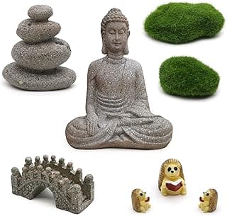 BangBangDa Meditation Zen Garden Accessories - Miniature Buddha Garden Kit Micro Landscape Terrarium Kit DIY Fairy Garden w/Buddha Bridge Pagoda Stone Cairn image