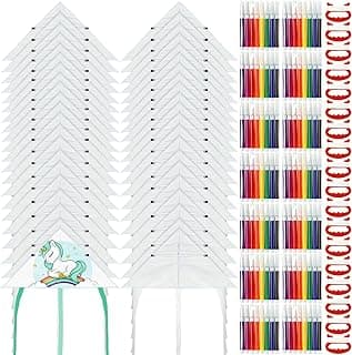 Syhood 60 Pieces DIY Kite for Kids Blank Kite Making Kit Bulk with Watercolor Pens and String 20 Inch Summer Beach Decorating Coloring Party Set for Craft Toddlers Boys Girls Outdoor Games