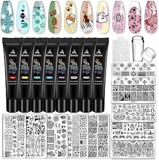 Biutee Nail Stamping Plates set 8 pcs Nail stamping polish gel 10pcs Templates with stamper Nail Art Plates set Valentine Nail Plates animal flower Rose design image