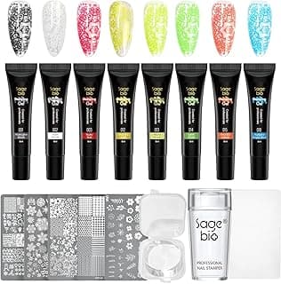 8 Colors Nail Stamping Polish Gels +5Pcs Stamp Print Templates+A set of Stamper with Scraper, Stamping Nail Polish Art Set Manicure Gift Collection image