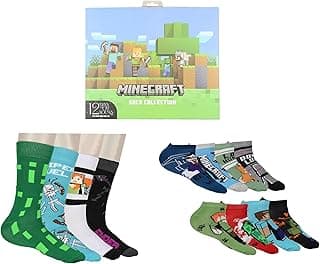 Minecraft Men's 12 Days of Socks Adult Ankle and Crew Socks Mix and Match Gift Box Set