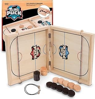 Fast Sling Puck Table Board Game I Wooden Family Indoor Two Player, Table Games for Family - Top Hockey for Adults & Kids, Competitive Parties for Fun