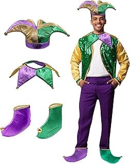 Adult Clown Court Jester Hat Collar Shoes Joker Accessories Set Costume 3 Piece Kit image