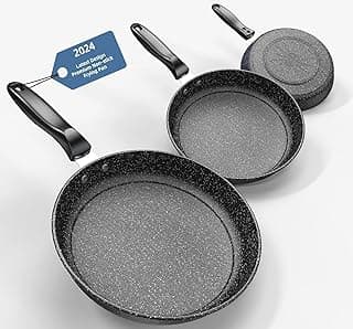 Nonstick Fry Pan Skillet Set, 10"+11"+12" Cast Iron Skillet 3 Pieces Set for Cooking, Professional Frying Pans Nonstick with Stay Cool Handle, PFAS-Free, Dishwasher Safe (OH3) image