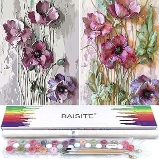 BAISITE Paint by Numbers Kit for Adults Beginners,12" Wx16 L 2 Pack Canvas for Painting Kits for Adults in Colorful Box-Poppies 6566 image