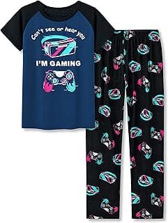 Tebbis 2-Piece Cozy Pajamas For Little/Big Boys Gamer Yellow Short Sleeves & Pants Soft PJs Set Kid Size 6-18 image