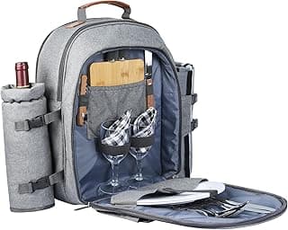 Sunflora Insulated Picnic Backpack (Gray) with Cooler, 2 Person, Wine Pouch, Blanket, Cutlery Set image