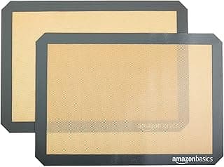 Amazon Basics Rectangular Silicone, Non-Stick Reusable, Food Safe Baking Mat, Pack of 2, 16.5" x 11.6", New Beige/Gray image