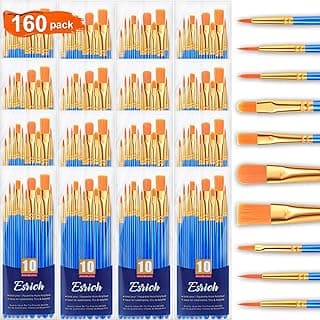 ESRICH Acrylic Paint Brushes Set, 16 Packs /160 Pcs, Nylon Brush Head, Suitable for Acrylic, Oil, Watercolor,Rock Body Face Nail Art,Perfect Suit of Art Painting, Best Gift for Kids Adult Drawing image