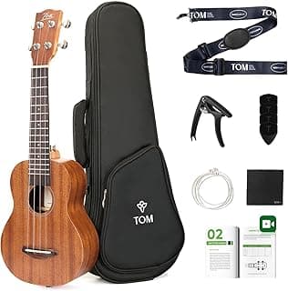 TOM 21-Inch Sapele Soprano Ukulele – Budget-Friendly Starter Kit for Kids & Beginners, Bright Tone with D’Addario Strings, Includes Gig Bag,Strap & Free Online Lessons (AM1-Soprano)
