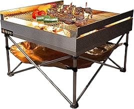 Fireside Outdoor Pop-Up Fire Pit - Portable Fire Pit, BBQ Grill, Charcoal Grill, Folding Fire Pit, Camp Grill, Portable Campfire, Outdoor Fire Pit with Grill and Heat Shield - Quad-Fold Grates image