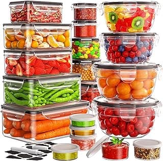 40 PCS Food Storage Containers with Lids Airtight (20 Lids &20 Containers) - Leakproof Meal-Prep Containers for Kitchen Storage Reusable Plastic Microwave/Dishwasher Safe with Labels & Pen image