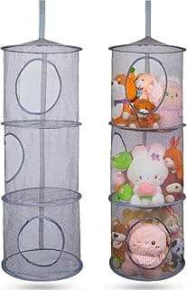 Basumee Stuffed Animals Net or Hammock 2 Pcs Stuffed Animals Storage Toy Net Hammock for Plushies Storage Organizer Mesh Kids Girls Room Decor, Gray, 3 Tiers