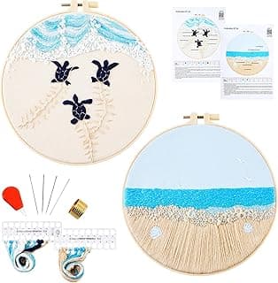Embroidery Kit for Beginner Adults, Stamped Cross Stitch kits for Adults Beginners, Ocean Hand Embroidery Starter Needlepoint Kit, 2 Set Embroidery Supplies, 2 Hoops (Attached Teaching Video QR Code) image
