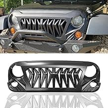 Front Upper Hood Bumper Grille for 2007-2018 Jeep Wrangler JK Rubicon Sahara Sport Unlimited Matte Black Shark Style Grille (w/o LED)