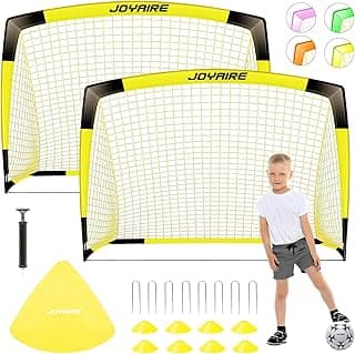 Kids Soccer Goals for Backyard Set, Portable Toddler Soccer Goal 2 of 6x4 ft, 4x3 ft, 7x5 ft, Soccer Training Equipment, Pop Up Soccer Net Kit with Size 4 Soccer Ball, Outdoor Sports Play, Youth Game