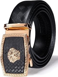 Mens Ratchet Belt,Genuine Leather Belts 1 3/8" Automatic Buckle Carnival Dress Casual,Trim To Fit