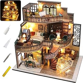 DIY Miniature Doll House Kit, Mini House Making Kit with Furnitures and LED for Adults Teens to Build, Wooden Dollhouse Craft Toys for Birthday, Halloween, Christmas Decorations/Gifts