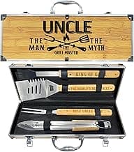 Uncle Gifts from Niece Christmas Heavy Duty Wooden BBQ Grilling Accessories Kit for Backyard, Thick Stainless Steel Grill Utensils with Non-Slip Handle Tools in Portable Bag Birthday Fathers Day image