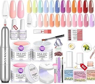 Saviland Builder Nail Gel Set with Nail Drill – 3 Colors Hard Gel(VE&VB5&Kerain) with 24 Colors Castor Oil & Vitamin E Builder Nail Gel Lamp Nail Brush for Nail Extension Shaping DIY at Home Salon