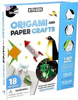 SpiceBox 3D Japanese Origami Paper Kit for Kids Easy Arts and Crafts with Instruction Book, Children's Activity Set, 18 Paper Craft Projects image