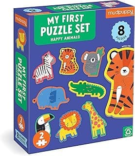 Mudpuppy Happy Animals – My First 2-Piece Puzzle Includes 8 Popular Animal Shaped Puzzles with Pattern Shape and Color Recognition for Children Ages 2-4 image